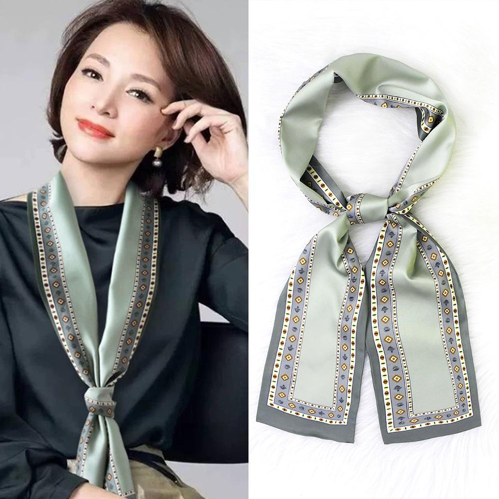 Ladies' Fashion Versatile Striped Carriage Irregular Satin Long Scarf Silk Scarf Premium Double Layer Narrow Long Scarf