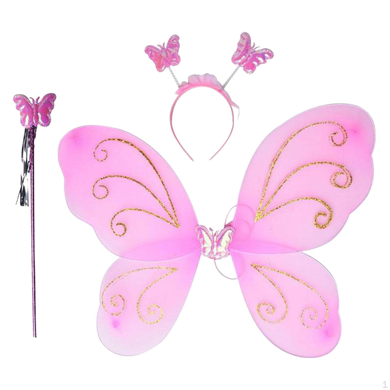 Children s Fairy Outfit with Butterfly and Headband for Role Play Pink