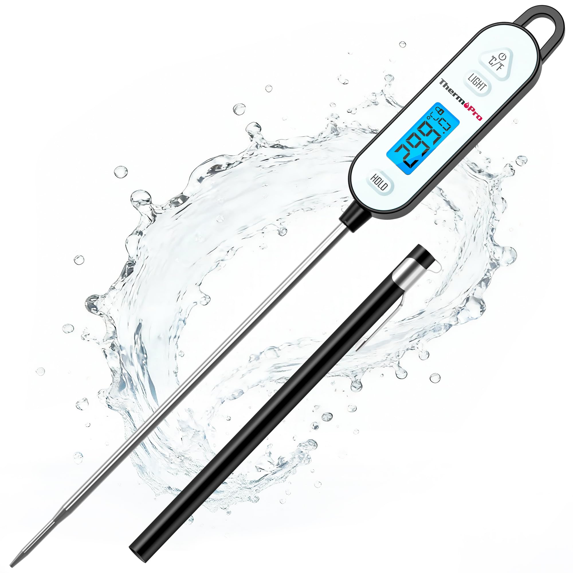 

ThermoPro Digital Cooking IPX7 High LCD for Bread Roast Amazake Oil Deep TP515 Thermometer, Waterproof, Washable, -50℃~300℃, Precision, Backlight,