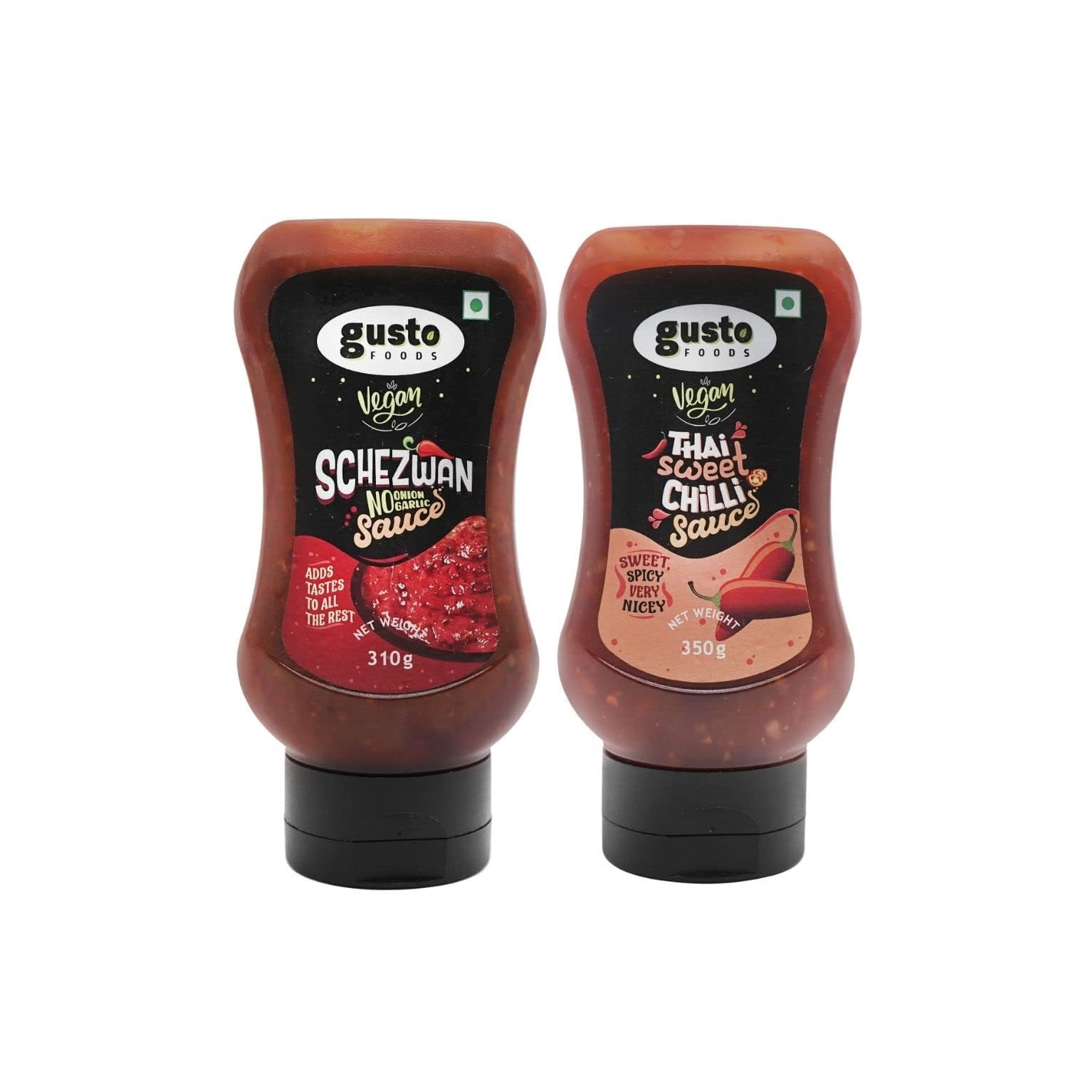 

Gusto Foods Schezwan Sauce (310g) And Thai Sweet Chili Sauce (350g) Combo (1 Each) | Ready to Cook Sweet Chilli Garlic Dip | Use with Noodles, Mo