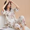 Classical national style new Chinese pajamas women's spring, summer and autumn new cotton silk disc buckle sweet loungewear hanfu two-piece set