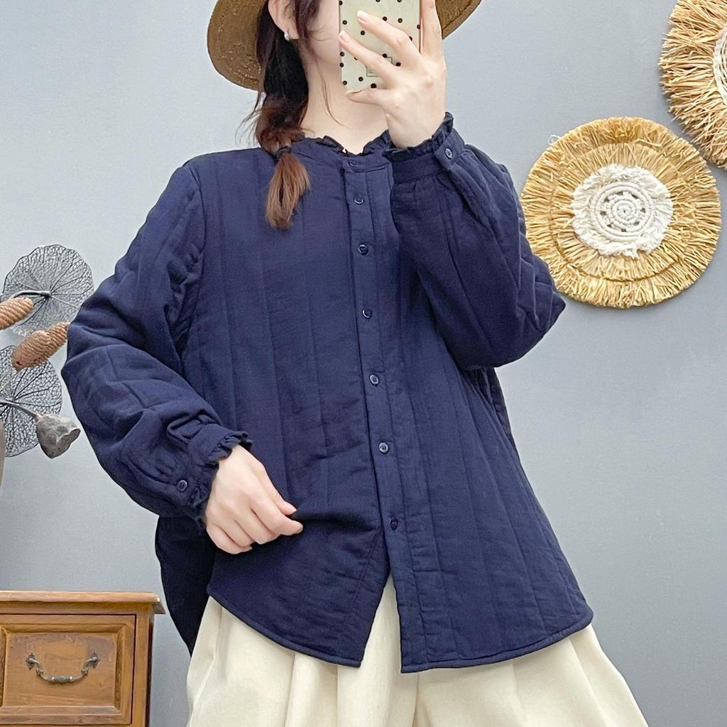 Women's Lightweight Quilted Cotton Jacket - Retro Lace Collar, Warm Winter Inner Wear