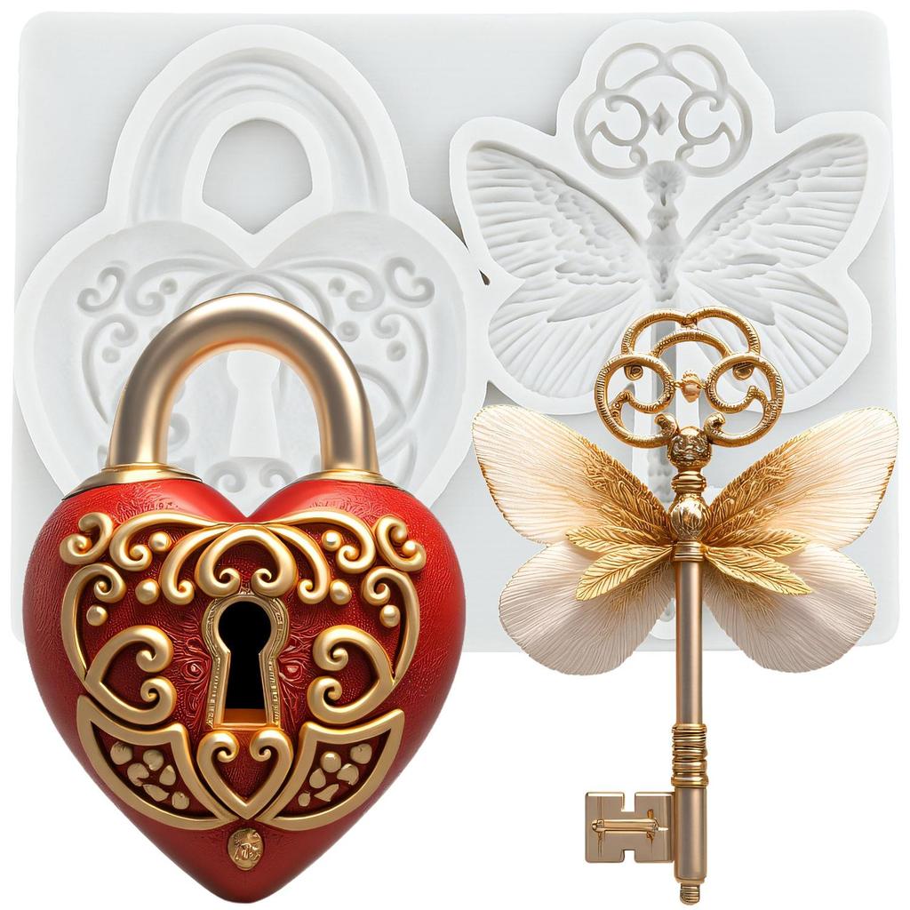 Vintage Key Silicone Molds Lock Keyhole Fondant Mold Cake Decorating Tools Cupcake Topper Candy Chocolate Gumpaste Mold