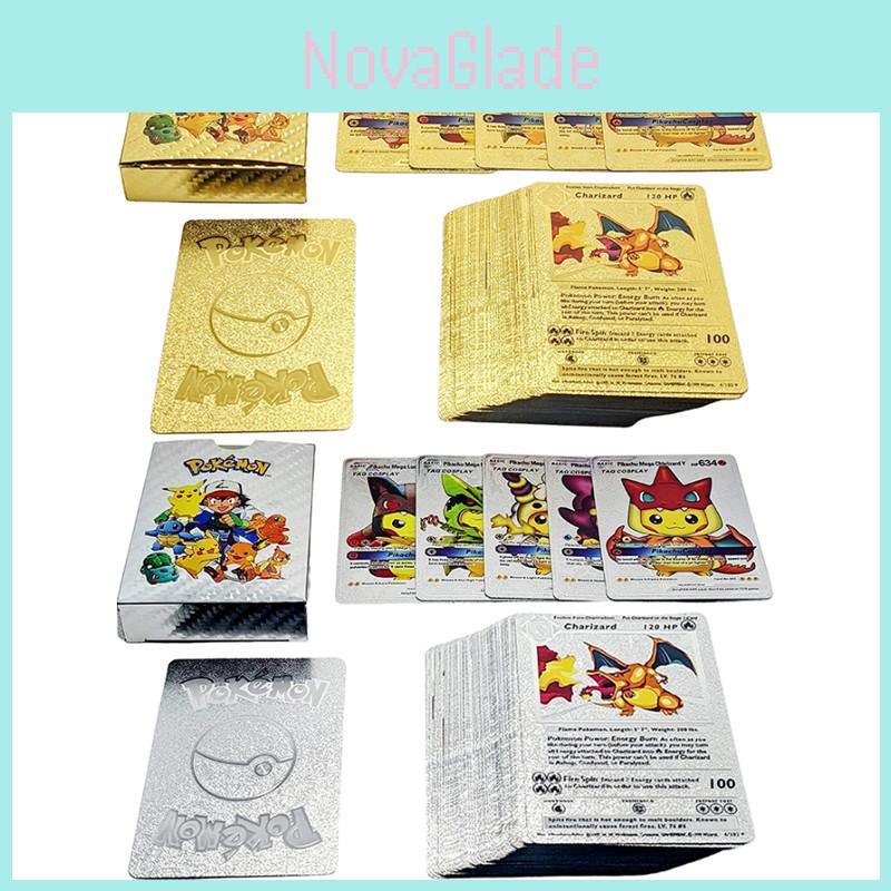 Wykwintne Karty Pokemon Metalowe Złote Karta Energii Charizard Pikachu Kolekcja Dla Dzieci