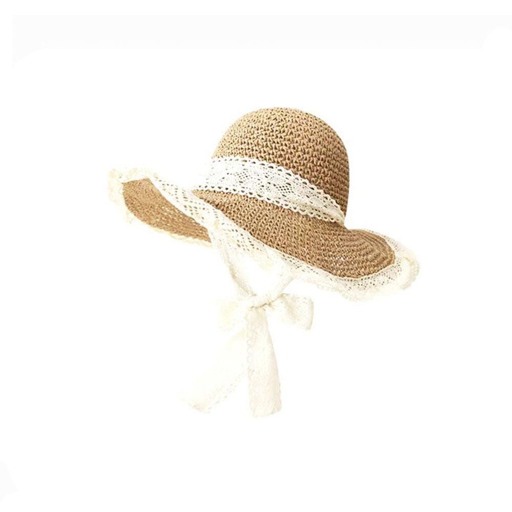 Sunshade Women Straw Hat Breathable Beach  Hat Elegant Lace Tied Sun Hat  Summer