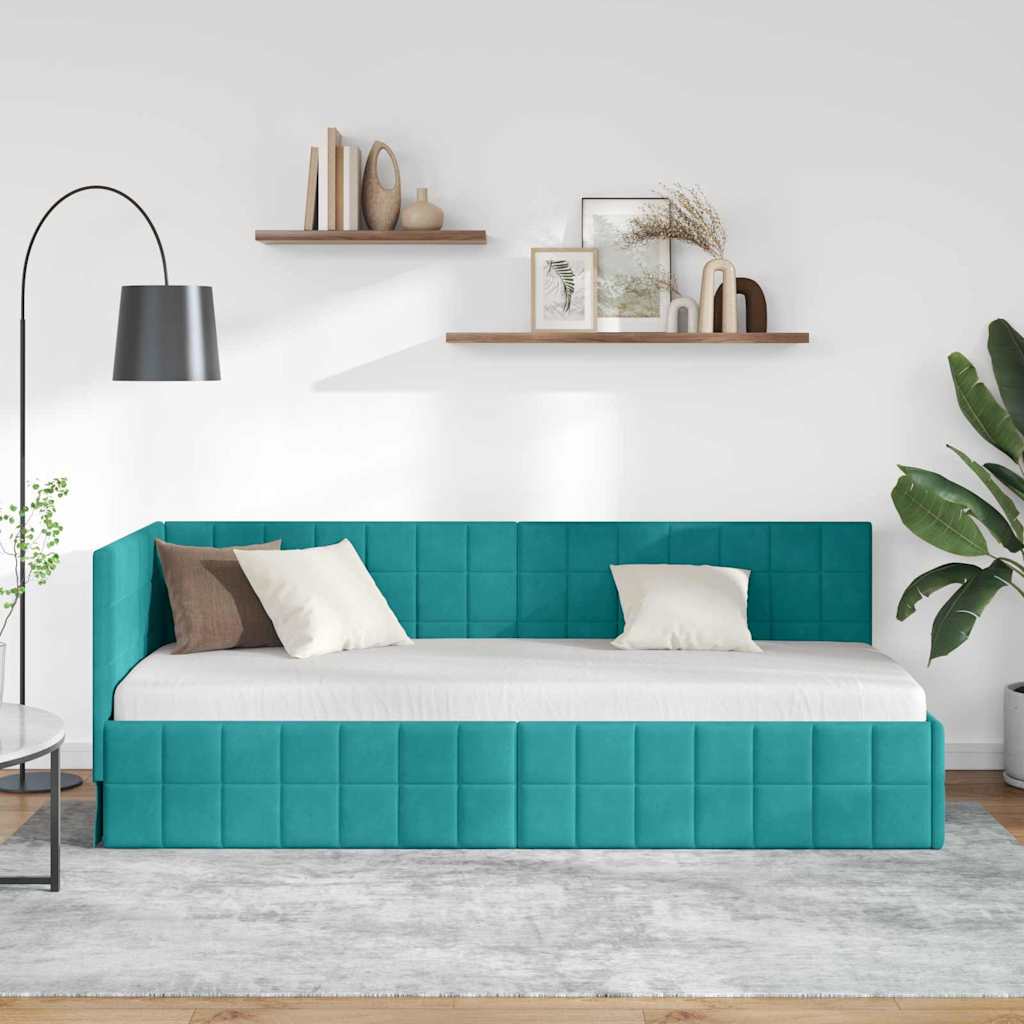 Corner Bed Frame with Headboard Turquoise 80 Cm X 200 Cm Velvet