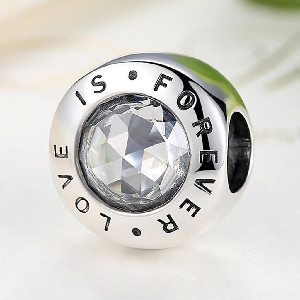 Love Is Clear CZ 925 Sterling Silver Charms Pandora European Bracelets Compatible Forever,