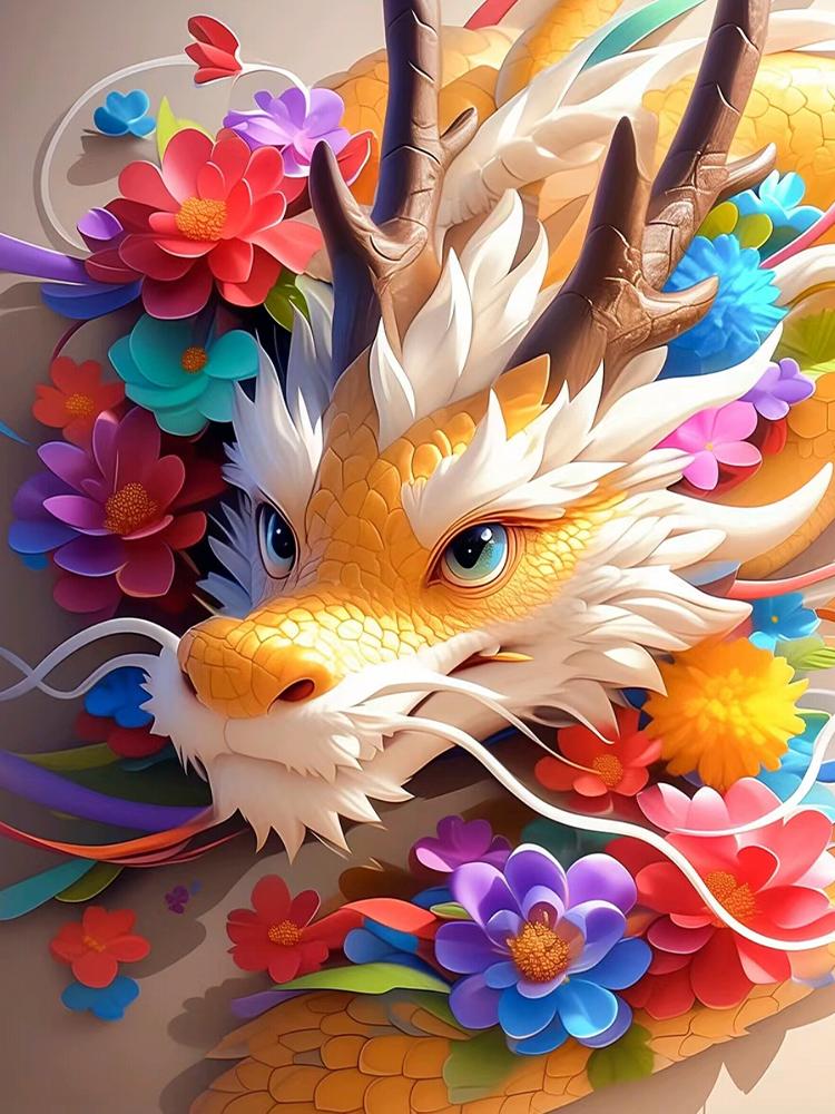Diamond Art Painting Newly Arrived Chinese Loong Flower Diy 5d All Mosaic Jewelry CrossStitch Embroidery Set Home Decoration