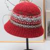 Vintage Fair Island jacquard knitted bucket hat women's autumn and winter plush warm bucket hat literary short brim basin hat