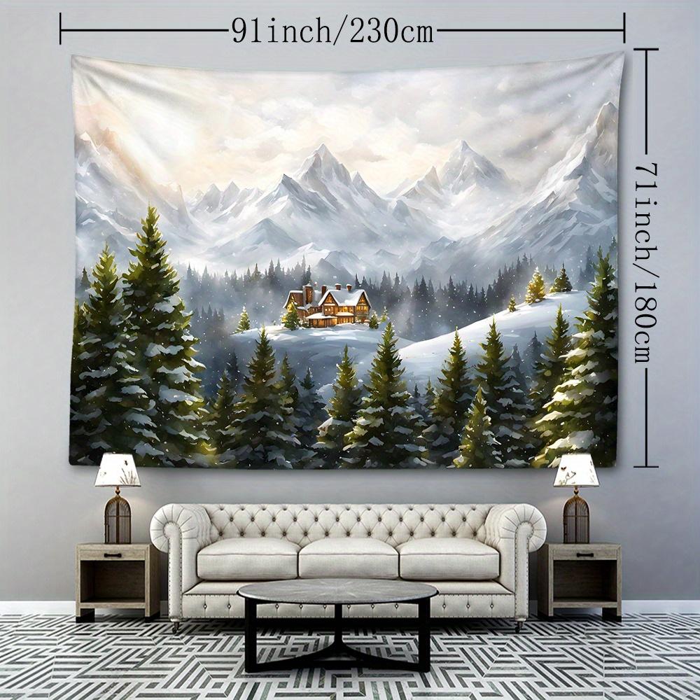 1 Stück, Berghütten-Wandteppich, 126x320 Zoll, Gewebter Wandbehang aus Polyester, Weicher und Flacher Stoff, Natürlicher Stil Raumdekor, Rückwand für Schlafzimmer & Wohnzimmer