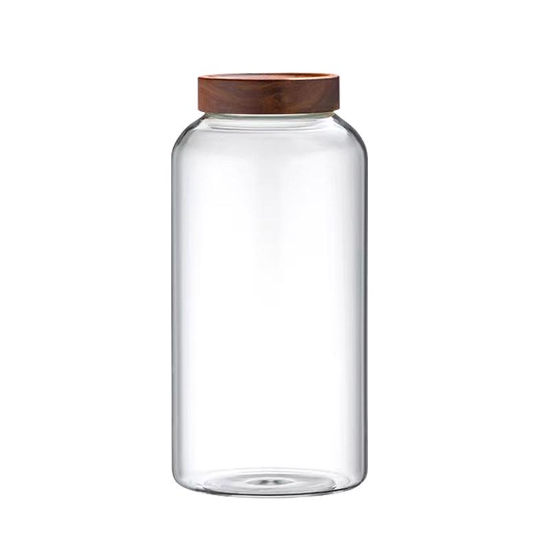 Large Glass Storage Jar with Acacia Wood Lid for Dried Tangerine Peel, Tea, Grains, and Pickling.