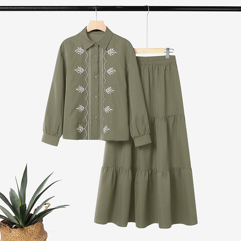 ZANZEA Damen Langarm Print Bluse und Lange Röcke Lässige Zweiteilige Anzugsets