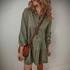 Women's Solid Color Long Sleeve Lapel Button Loose Short Dress