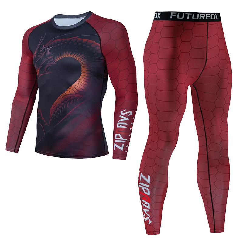 Męski szybkoschnący sportowy zestaw dwuczęściowy: Koszulka z długim rękawem i spodnie do koszykówki i kolarstwa