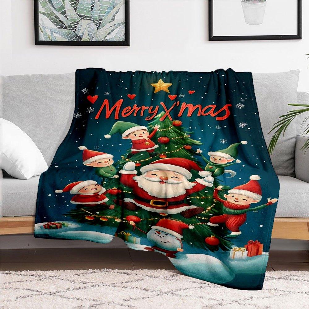 "Merry Christmas Elf & Santa Claus Decorations"Blanket Flannel Throw Blanket for Sofa, Bed, Travel, Camping, Office