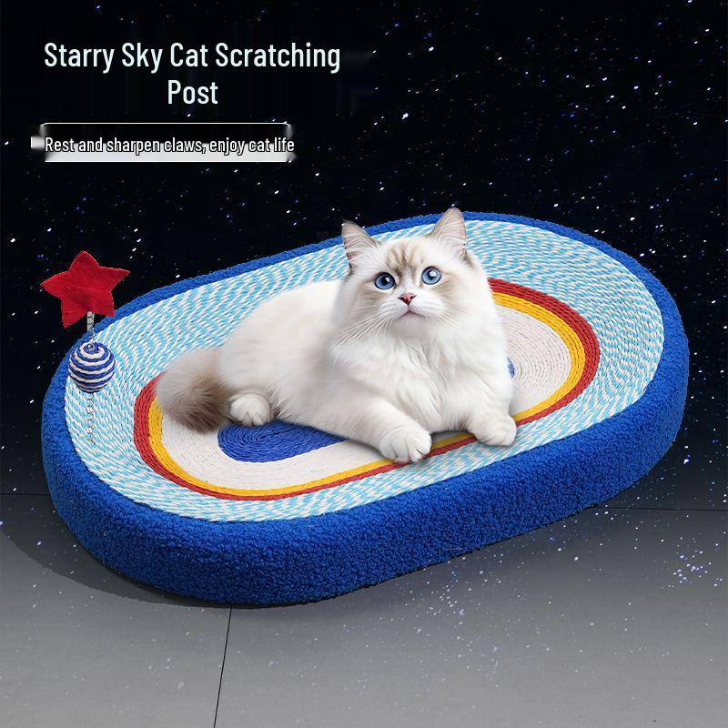 Durable Starry Sky Cat Bed & Scratching Board: Large Oval All-Season Toy