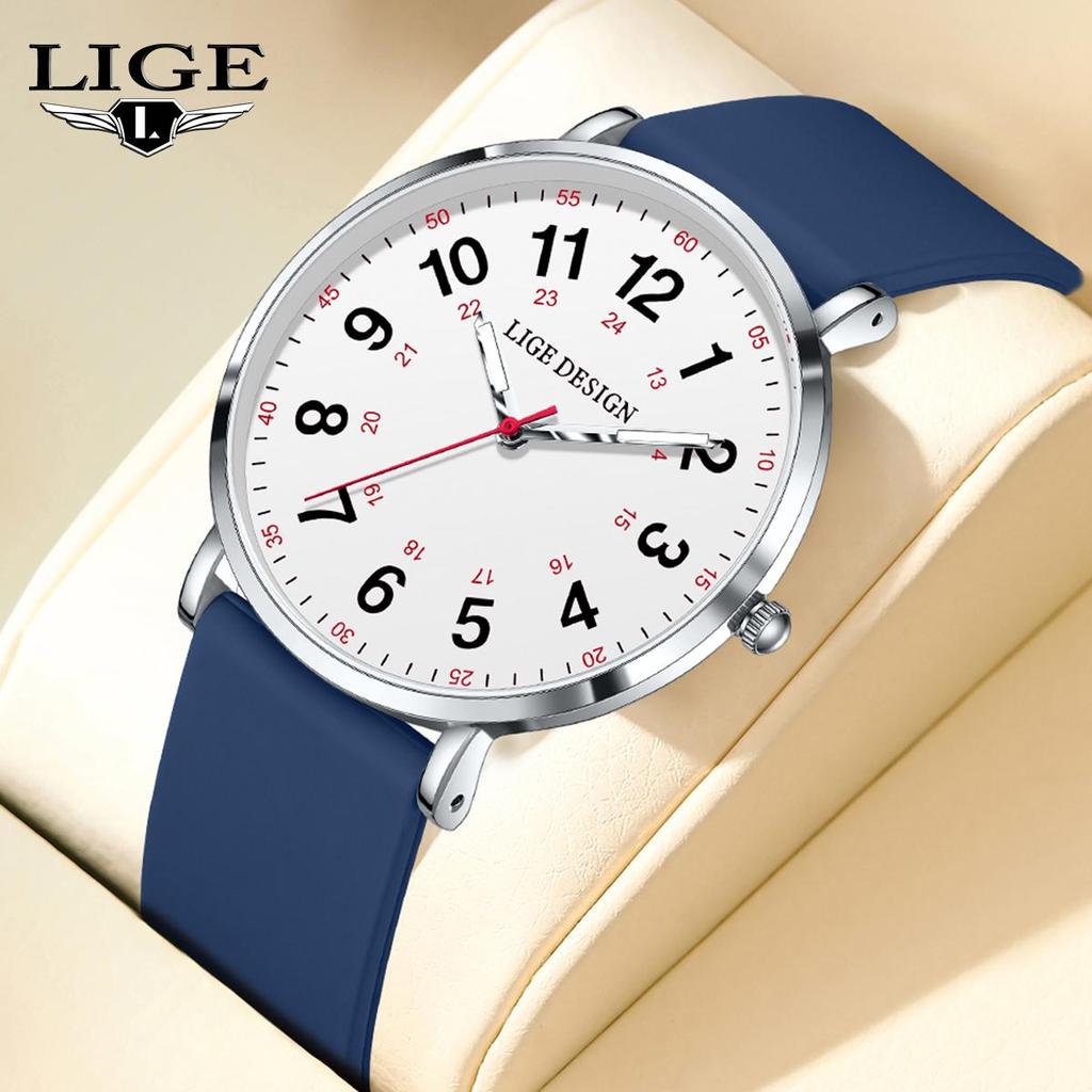LIGE New Fashion Men Watch Simple And Thin Women Watch Sports Luminous Waterproof Silicone Strap Quartz Watch