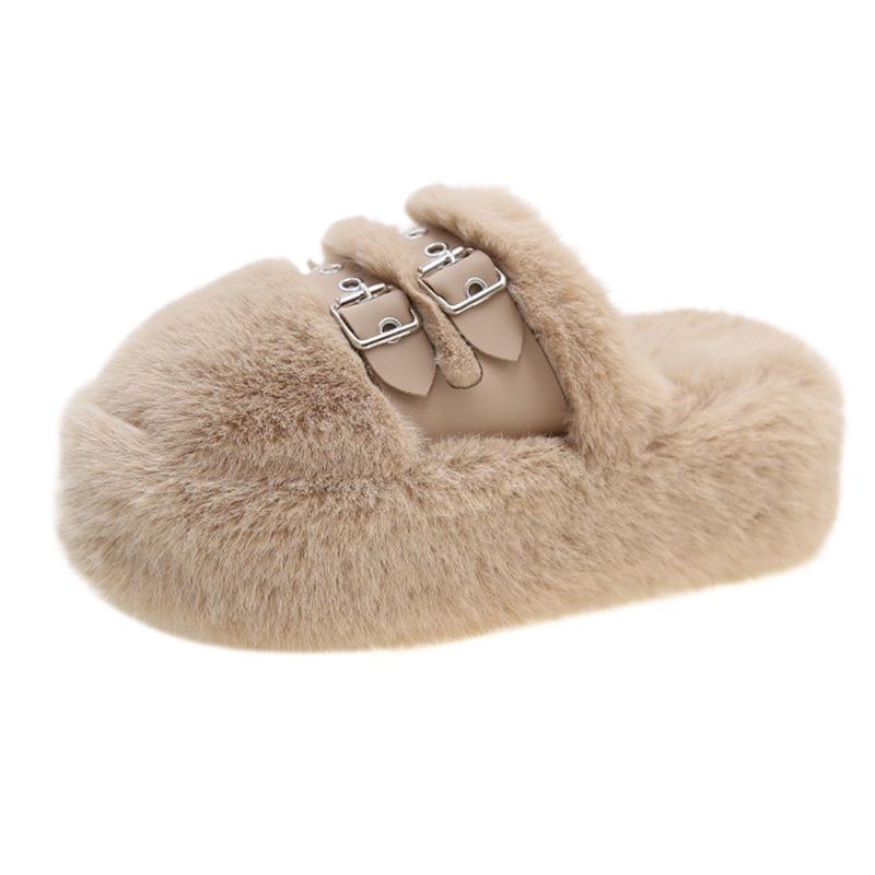 2025 Autumn/Winter Women's Plush Platform Slippers - Cozy Cotton, Thick Sole, Closed Toe
