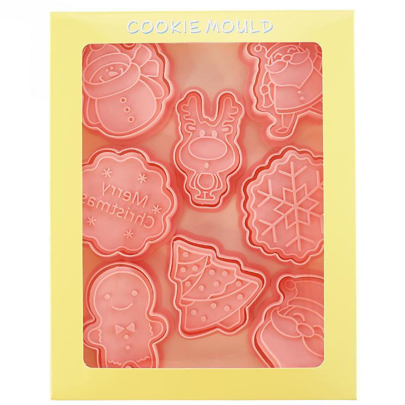 8 Pieces Cookie Cutter Press Christmas Santa Claus Biscuit Mold Plastic Cookie Stamp Confectionery Kitchen Baking Pastry Tools