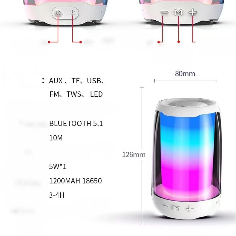 Portable Bluetooth Speaker Colorful Lights Night Light Atmosphere Lamps  Loudspeaker USB TF Card Play AUX Multiple Connection Modes