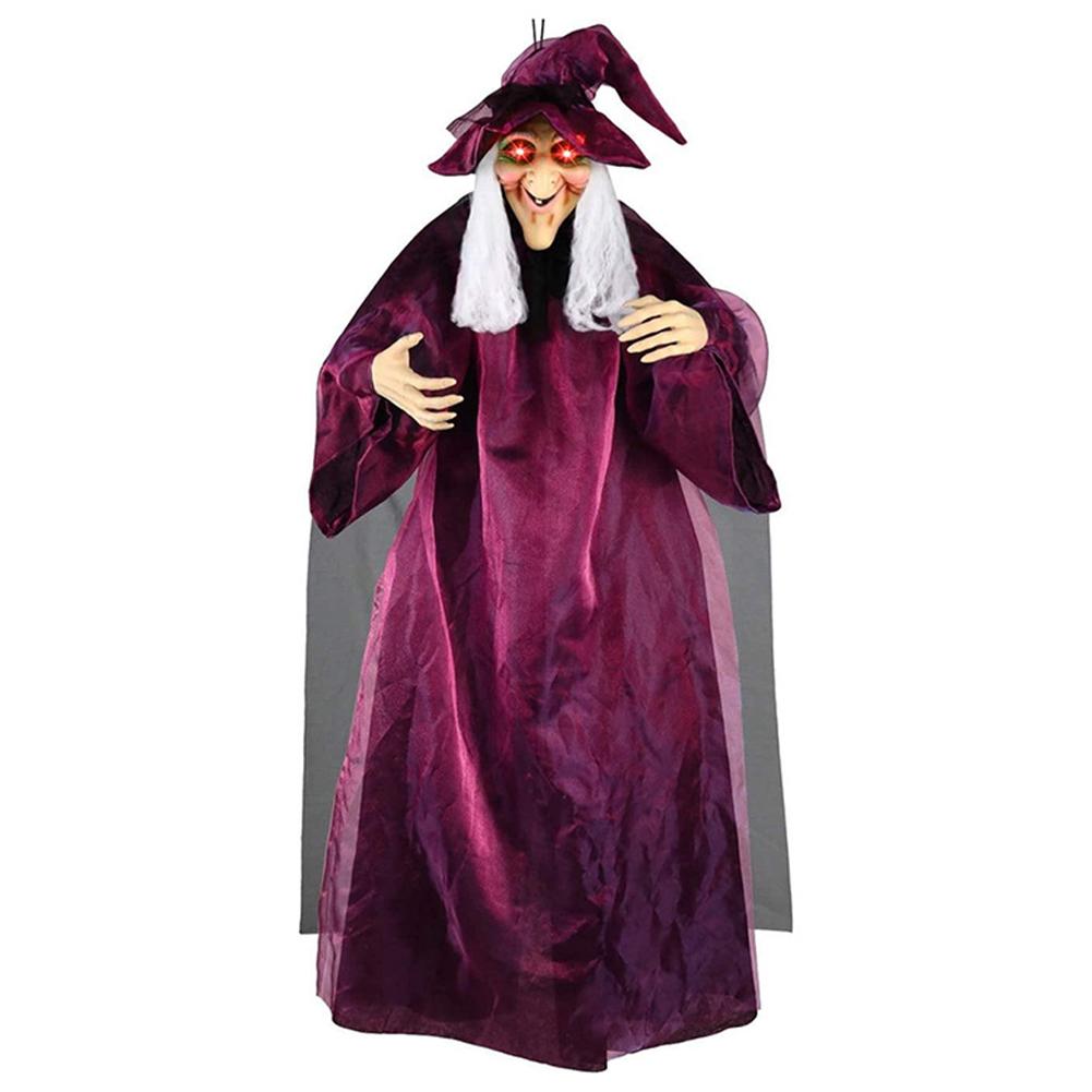 Animated Talking Witch Halloween Witch with LED Eyes and Spooky Sounds Scary Witch Props Outdoor Decorations for Garden Yard