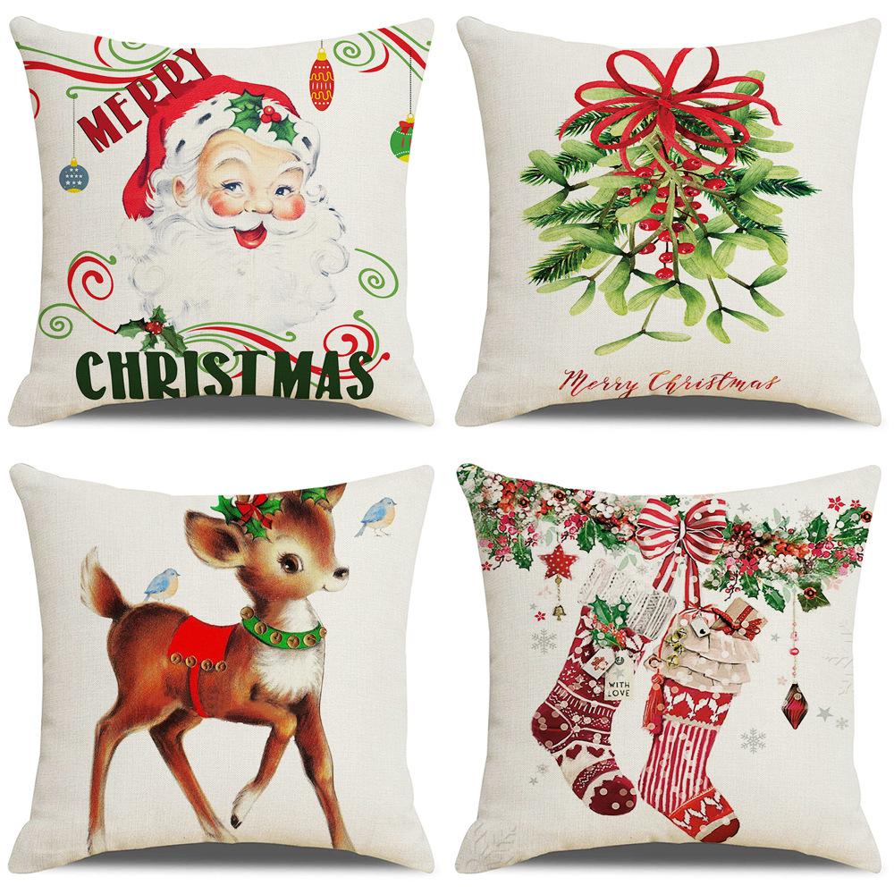 

45x45cm Christmas Pillowcase Cute Deer Wreath Snowman Linen Pillowcase Christmas Home Decor New Year 2024 Sofa Car Cushion Cover