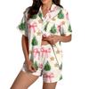 Women's Christmas Pajama Set Short Sleeve Button Down Shirt and Shorts Sleepwear