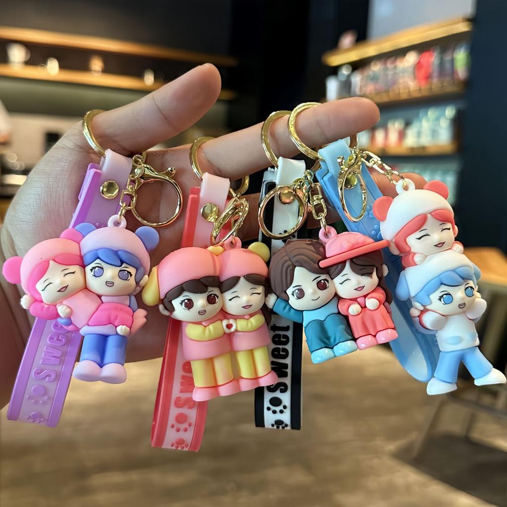 Cartoon Character Couple Keychain Cute Soft Plastic Doll Car Keychain Fashion Gift Bag Pendant