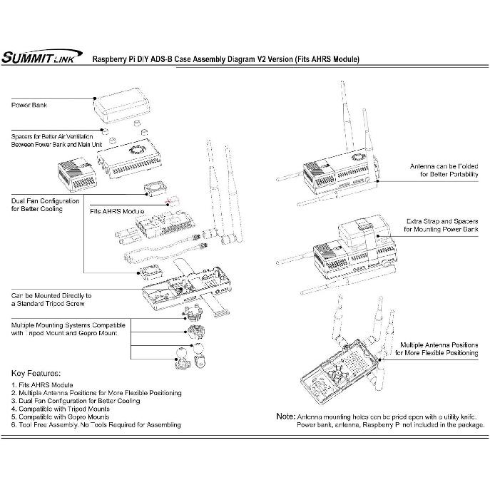 Summitlink V2 Black Case Dual Fans for ADS-B Kit Fits AHRS Module and GPYes