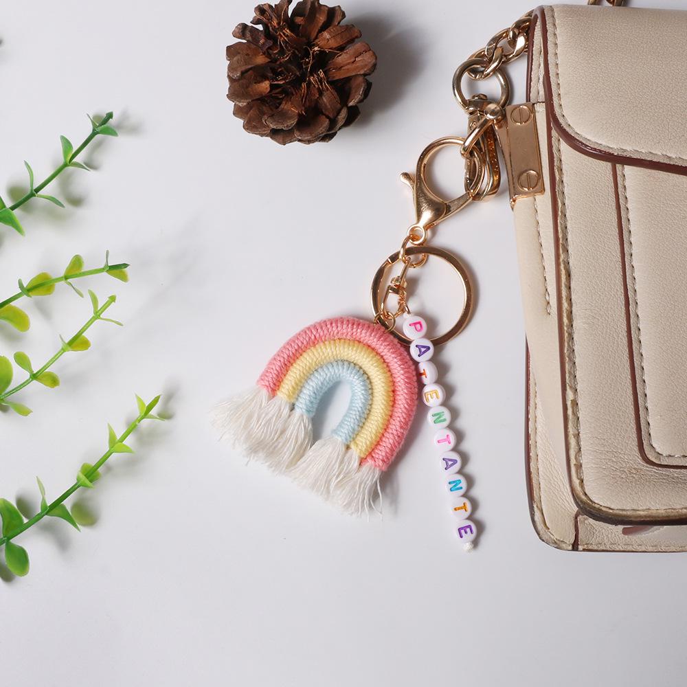 Rainbow Tassel Letter Charm Keychain