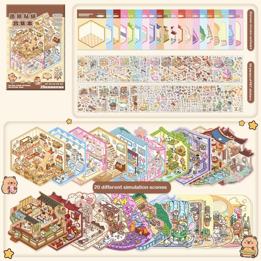 20Pcs/Book 3D Miniature Scene 3D Stickers DIY Notebook Sticker Landscape Sticker Book  Children Gift