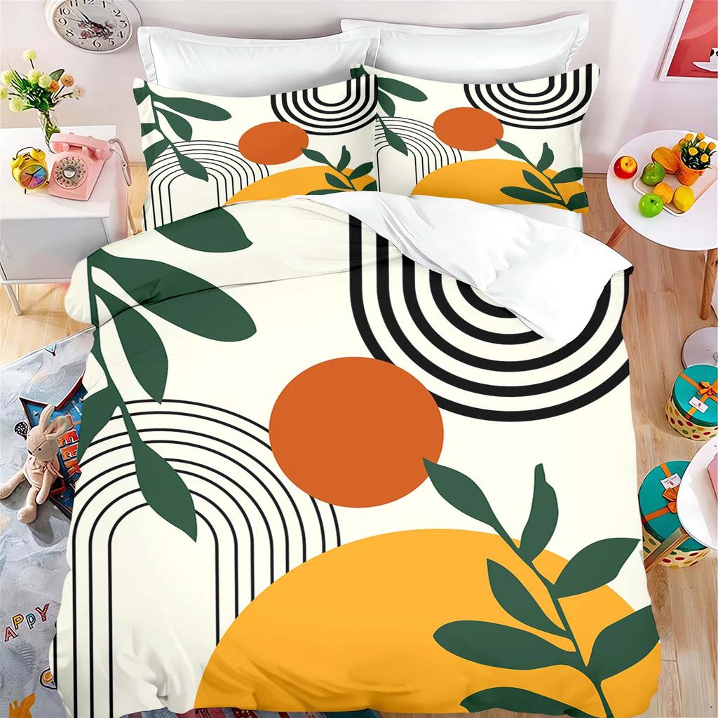 Green Plants Flamingos Anime Bedding Set Duvet Coverpolyester Suitable For Children And Adults 3-Piece Set