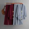 Autumn and Winter New Solid-color Loose Metal Button Cardigan Set and Wide-leg Pants Two-piece Set for Women