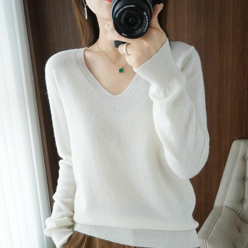 Winter V-neck Sweater Knitted Bottoming Shirt Women's Loose Fashionable Sweater Autumn Shirt