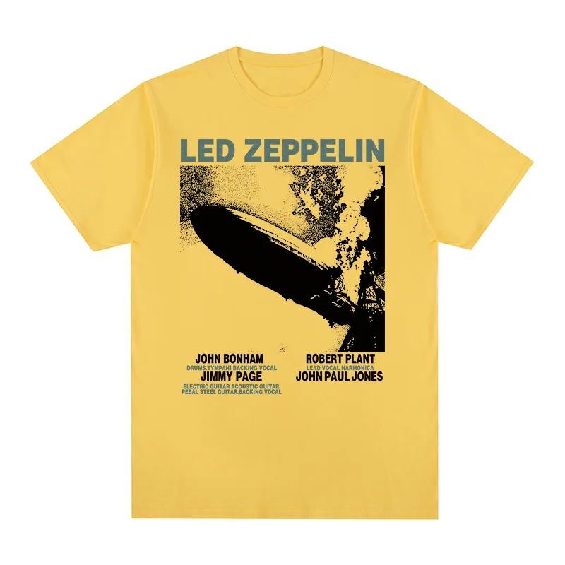 

Led Zeppelin Airship & Band Members Retro T-Shirt, Unisex Classic Rock Streetwear Tee, 100% Cotton Casual Short Sleeve Top S коричневий