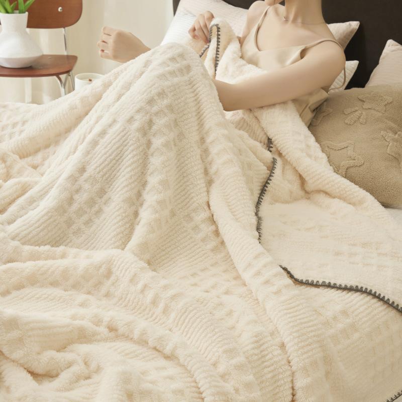 Thickened Warm Double Sided Fleece Throw Blanket Soft Flannel Jacquard for Winter Gift