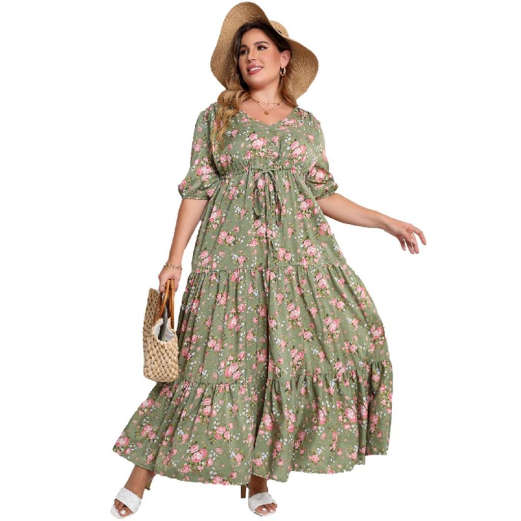 Sommer-Damenkleid, Übergröße, böhmische bedruckte, lockere Kleider