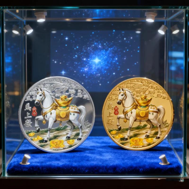 40MM Metal Gold Collection 2026 Year Chinese New Year Souvenir Coins Lucky Animal Horse Collectible Coins Silver Challenge Coin