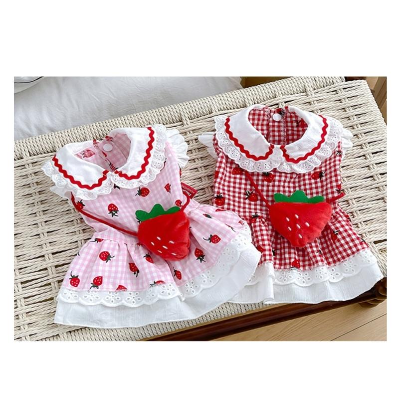 Lovely Strawberry Pet Outfit Fashion Small Pet Dress Eye Catching Pet Dress for Fashion Small Dogs and Cats