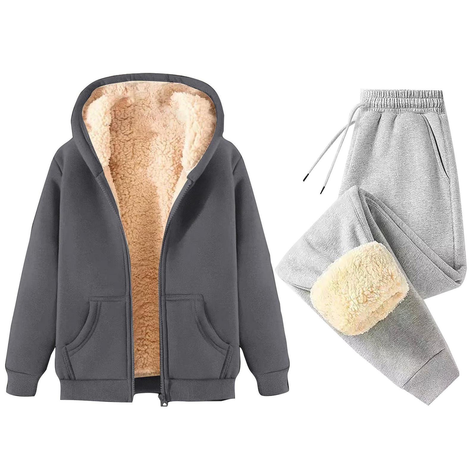 

Женская мода однотонная и зимняя утепленная толстовка с капюшоном на молнии, куртка, спортивные штаны, повседневный комплект из двух предметов XXL серебряный