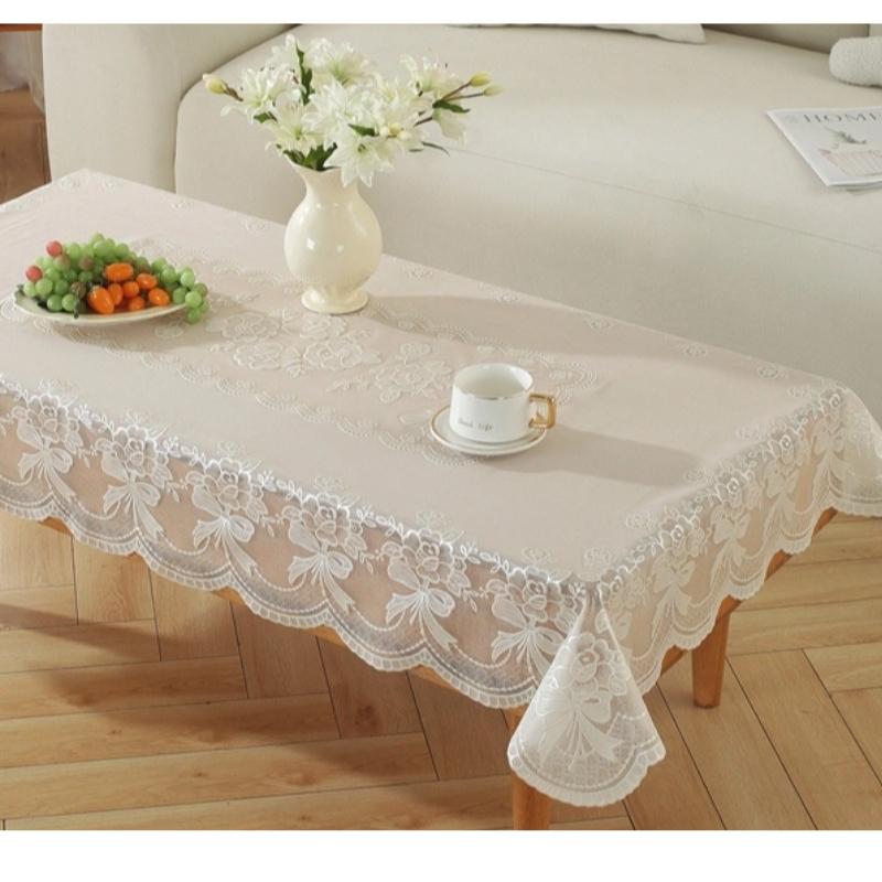 White Patterned Tablecloth Rectangular Waterproof Table Cloths Suitable for Wedding Birthday Party Table Adorn Anti Scald Easy To Maintain Table Mats