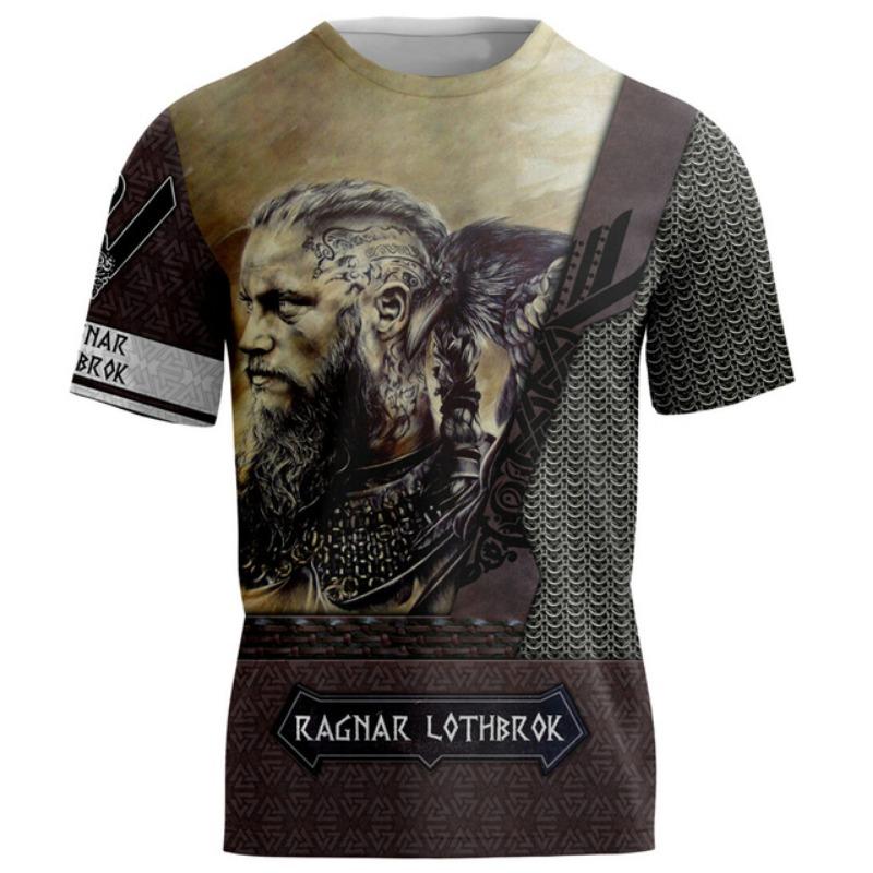 Fashion Personality Viking Print T-shirt Men's Casual O-neck Short Sleeve Top Hip Hop Harajuku Clothing Summer Oversized Shirt