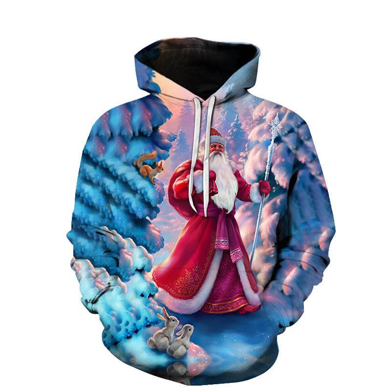 New Christmas Digital 3D Printing Men and Women Hoodie Sweater Tops Round Neck Trend Casual Loose
