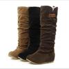 Plus Size Matte Mid-Calf Flat Heel Lace-Up Wrinkled Women's Boots