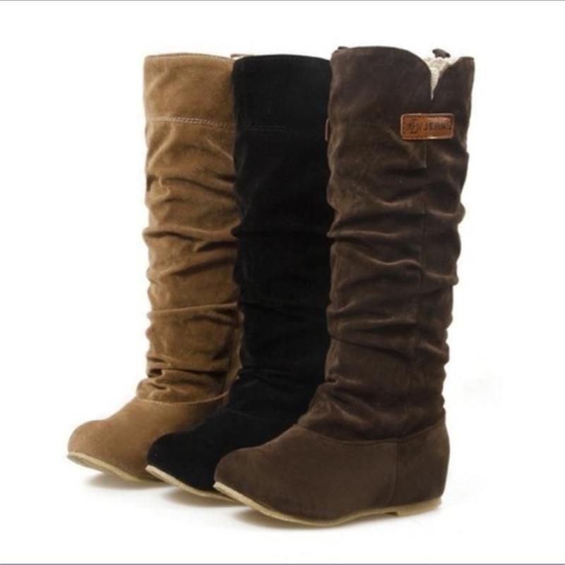 Plus Size Matte Mid-Calf Flat Heel Lace-Up Wrinkled Women's Boots