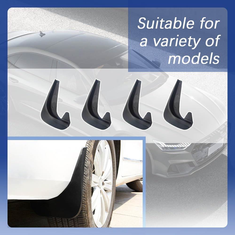 Mud Flaps, Splash Guard, No Drilling Required Mud Guards with Hardware Kits, Front and Rear Side Splash Guards Vehicle Sediment Protection Automotive