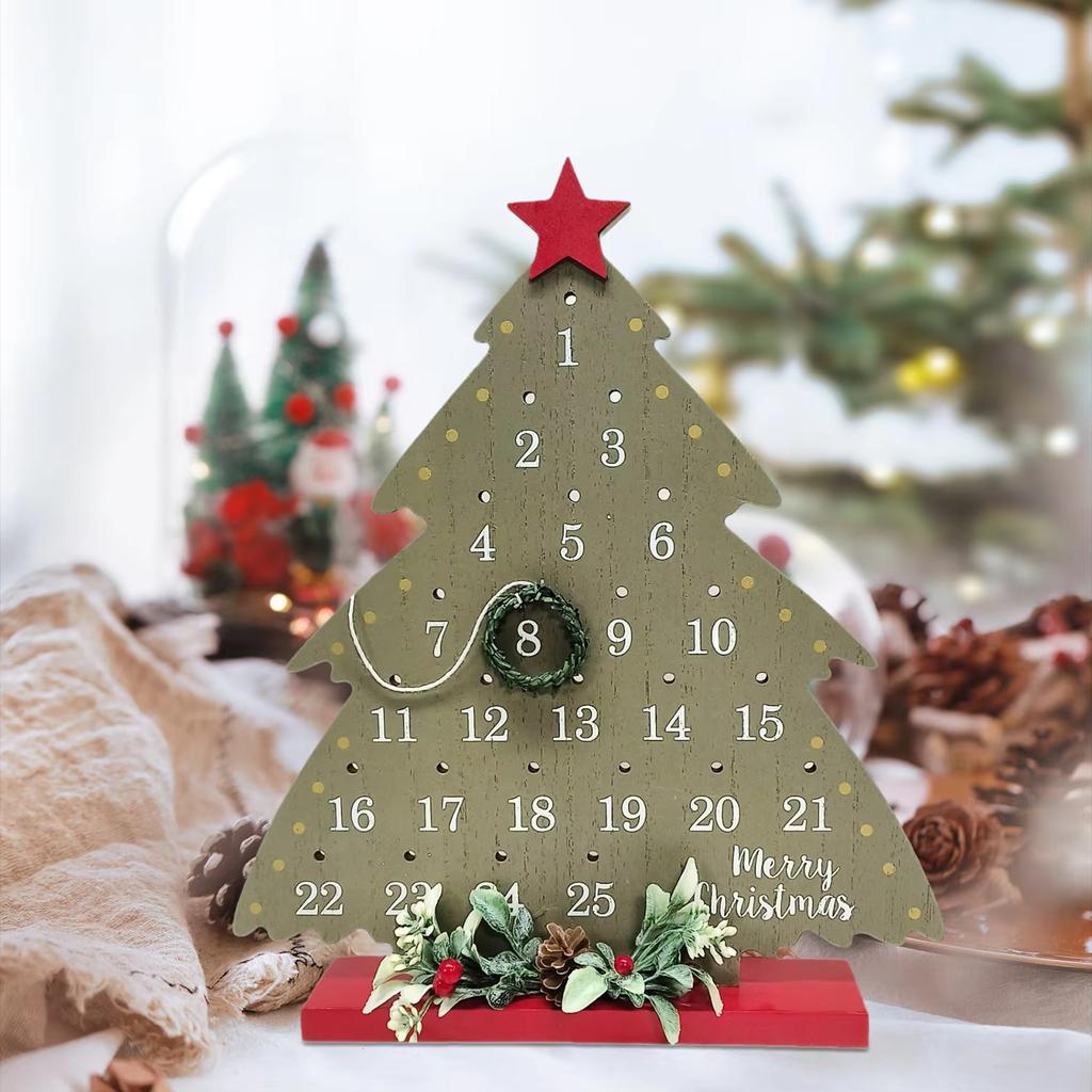 Christmas Countdown Rustic Wooden Advent Calendar Tabletop Vine Wreath Xmas Tree Holiday Decor Christmas Advent Calendar