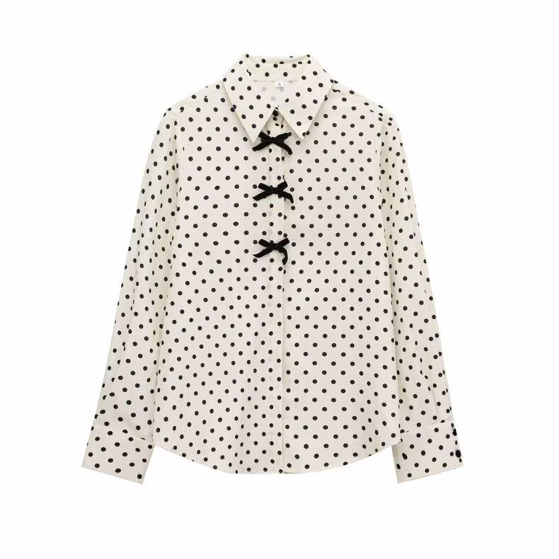 

Spring 2025 Women s Fashion Long Sleeve Shirt with Bow Embellishment Large