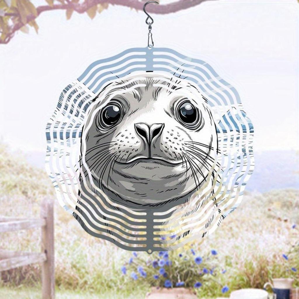 2D Metal Wind Turbine Decor – Glacier Seal Pattern Design, Outdoor Garden & Terrace Ornament for Courtyards, Balconies