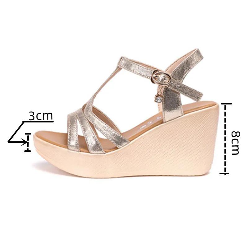 Small Size 32-43 Elegant Gold Platform Wedding Shoes Women Wedges Summer 2025 T Strap High Heels Gladiator Sandals Office Model